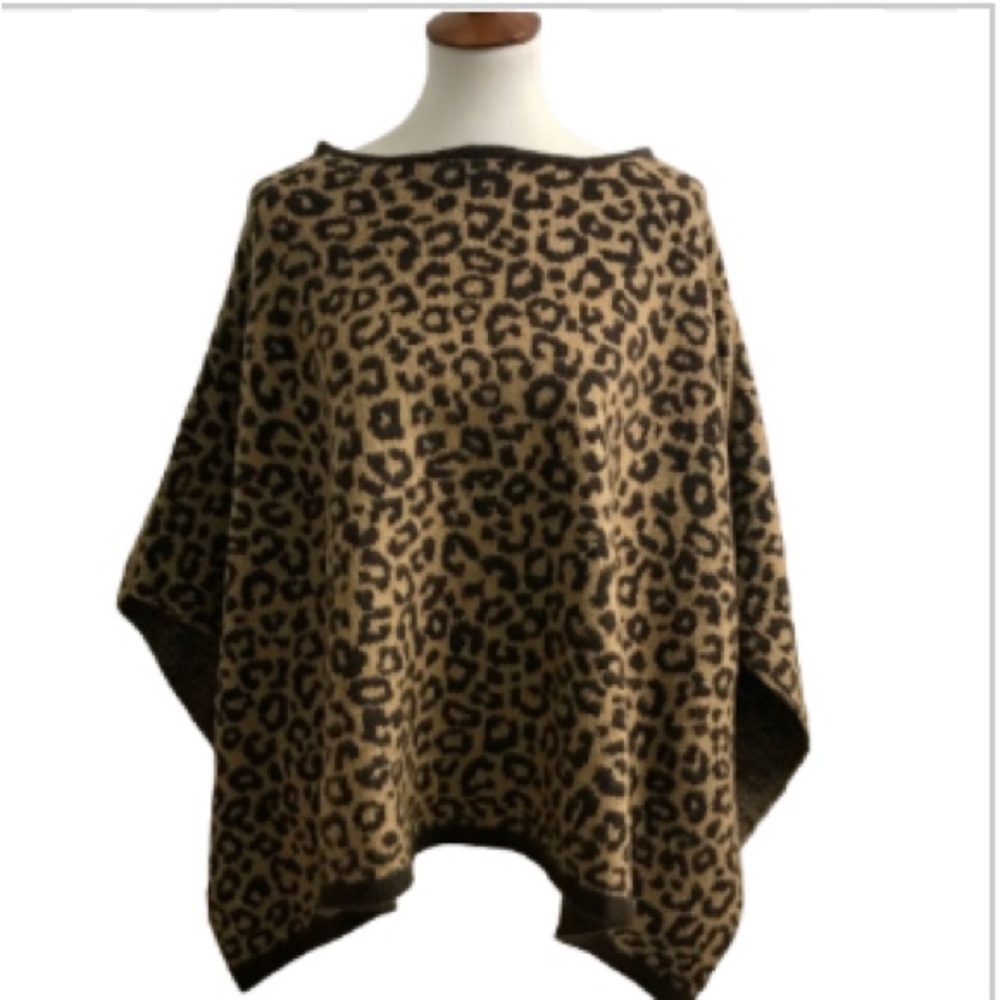 NEW Ann Taylor Leopard Print Wool Blend Poncho S